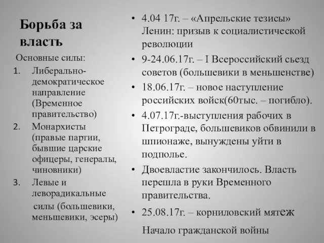 Борьба за власть 4.04 17г. – «Апрельские тезисы» Ленин: призыв к