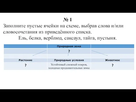 № 1 Заполните пустые ячейки на схеме, выбрав слова и/или словосочетания