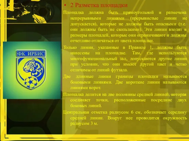 2 Разметка площадки Площадка должна быть прямоугольной и размечена непрерывными линиями