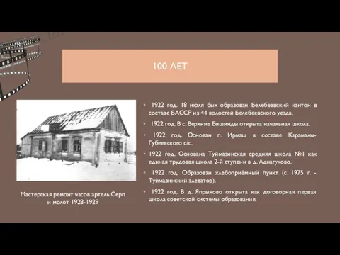 100 ЛЕТ 1922 год. 18 июля был образован Белебеевский кантон в