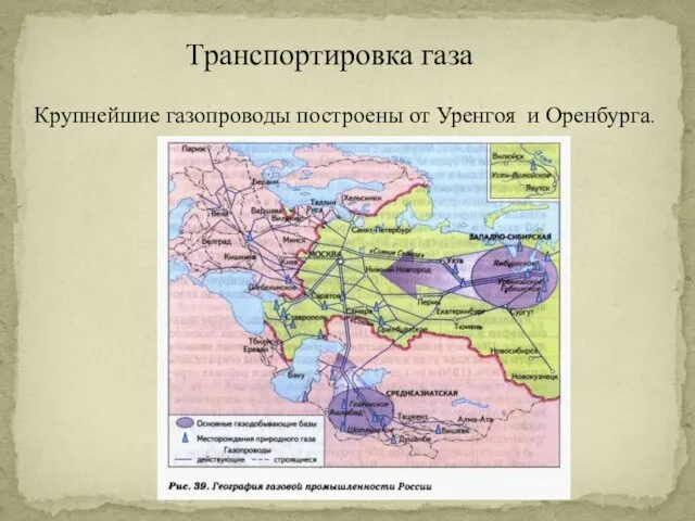 Транспортировка газа Крупнейшие газопроводы построены от Уренгоя и Оренбурга.