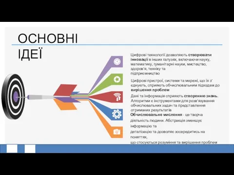 ОСНОВНІ ІДЕЇ Цифрові технології дозволяють створювати інновації в інших галузях, включаючи