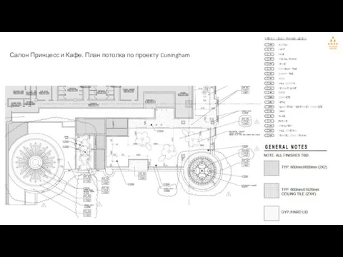 Салон Принцесс и Кафе. План потолка по проекту Cuningham