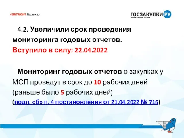 4.2. Увеличили срок проведения мониторинга годовых отчетов. Вступило в силу: 22.04.2022