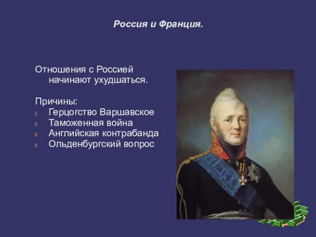 Россия и Франция. Отношения с Россией начинают ухудшаться. Причины: Герцогство Варшавское