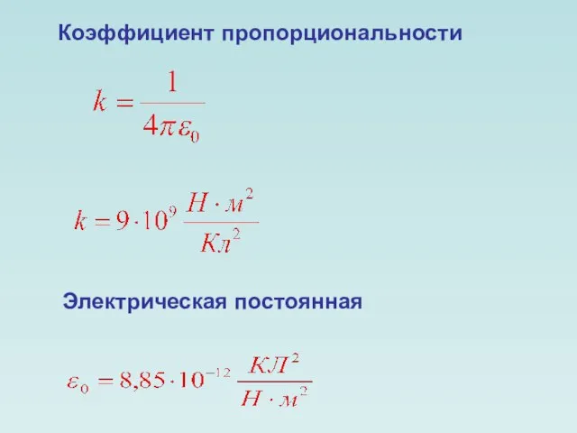 Коэффициент пропорциональности Электрическая постоянная