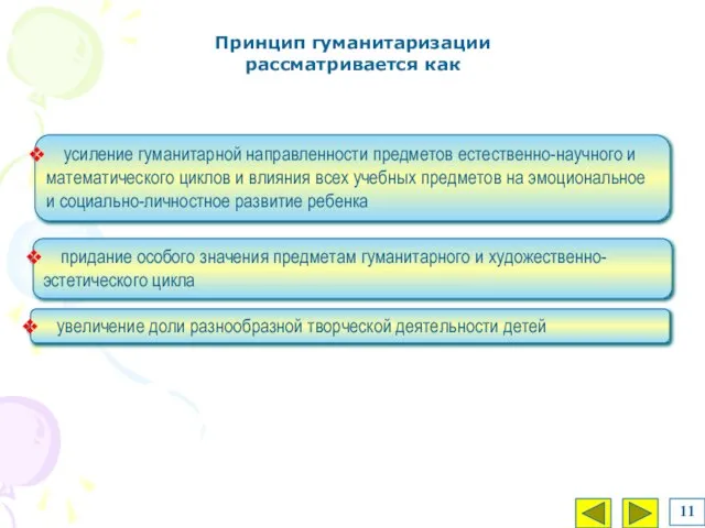 усиление гуманитарной направленности предметов естественно-научного и математического циклов и влияния всех