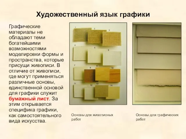 Художественный язык графики Графические материалы не обладают теми богатейшими возможностями моделировки