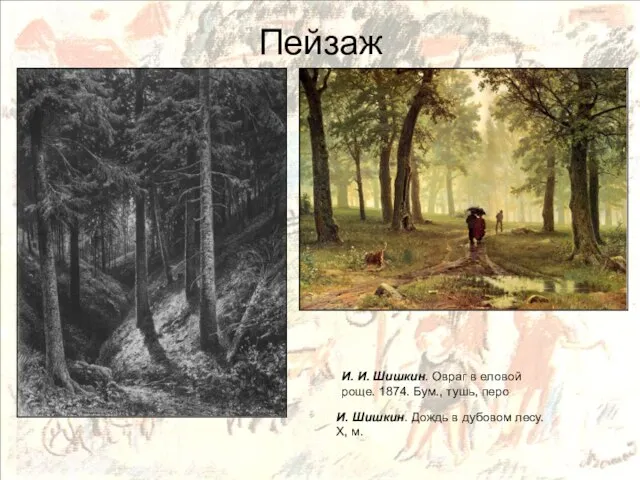 Пейзаж И. Шишкин. Дождь в дубовом лесу. Х, м. И. И.