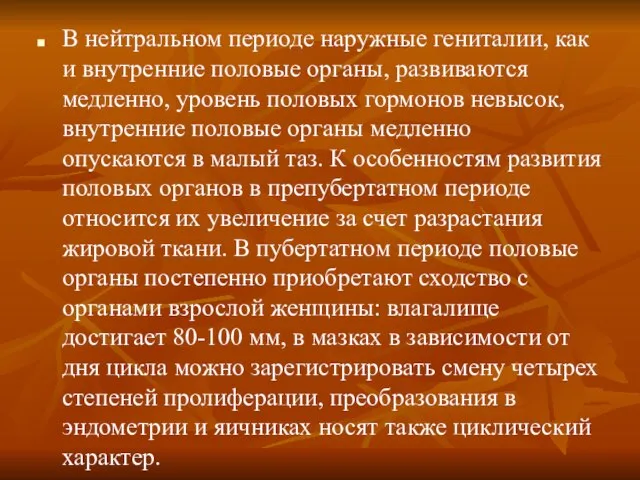 В нейтральном периоде наружные гениталии, как и внутренние половые органы, развиваются