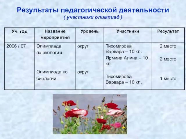 Результаты педагогической деятельности ( участники олимпиад )