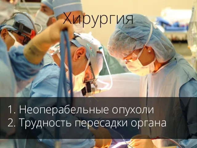 Хирургия 1. Неоперабельные опухоли 2. Трудность пересадки органа