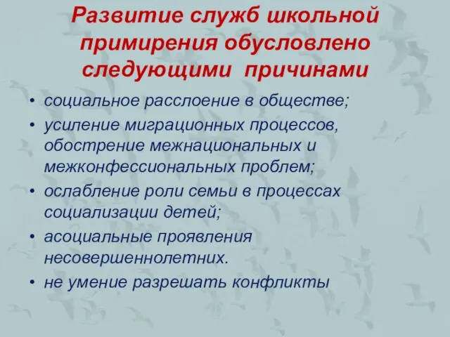 Развитие служб школьной примирения обусловлено следующими причинами социальное расслоение в обществе;