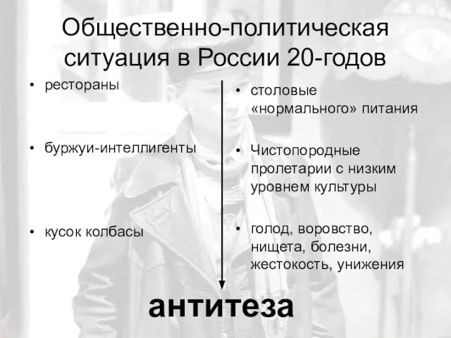 Общественно-политическая ситуация в России 20-годов рестораны буржуи-интеллигенты кусок колбасы столовые «нормального»