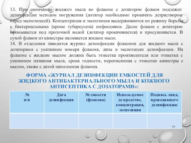 ФОРМА «ЖУРНАЛ ДЕЗИНФЕКЦИИ ЕМКОСТЕЙ ДЛЯ ЖИДКОГО АНТИБАКТЕРИАЛЬНОГО МЫЛА И КОЖНОГО АНТИСЕПТИКА