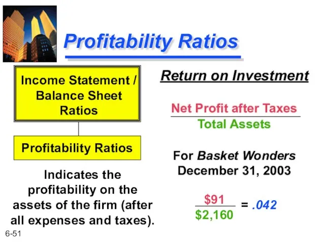 Profitability Ratios Return on Investment Net Profit after Taxes Total Assets