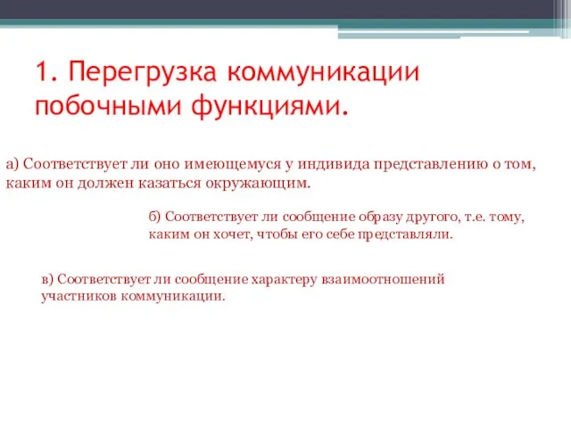 1. Перегрузка коммуникации побочными функциями. а) Соответствует ли оно имеющемуся у