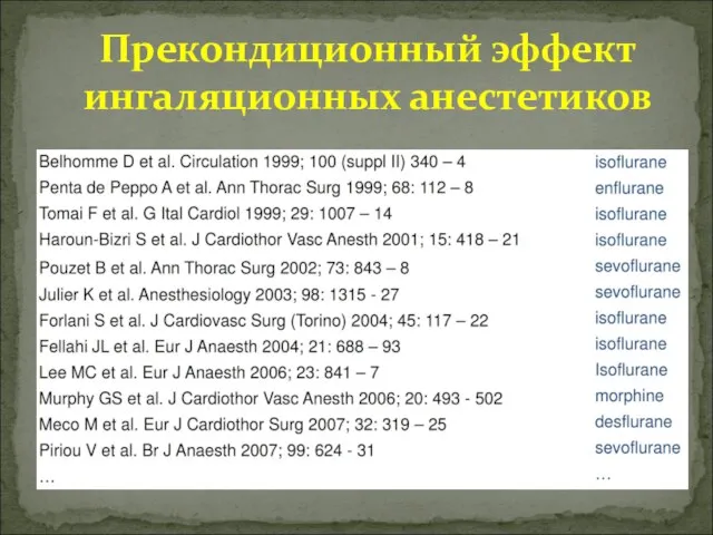 Прекондиционный эффект ингаляционных анестетиков В 2,9 раза В 2,3 раза