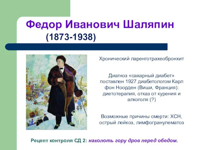 Федор Иванович Шаляпин (1873-1938) Рецепт контроля СД 2: наколоть гору дров