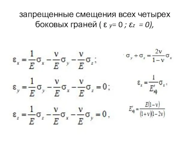 запрещенные смещения всех четырех боковых граней ( ε y= 0 ; εz = 0),