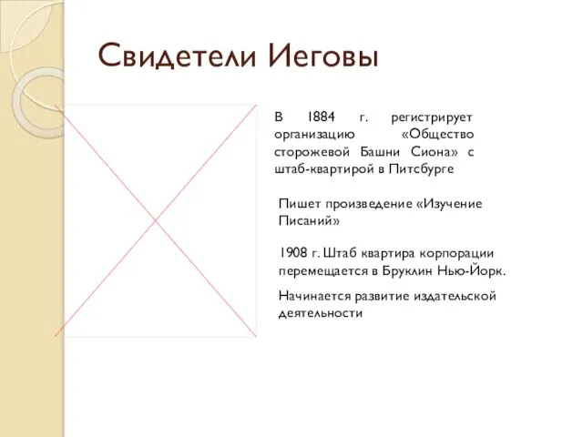 Свидетели Иеговы В 1884 г. регистрирует организацию «Общество сторожевой Башни Сиона»