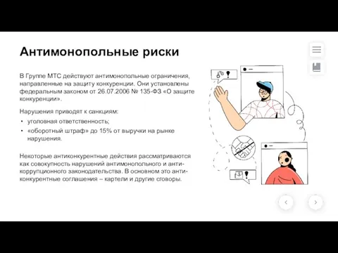 Антимонопольные риски В Группе МТС действуют антимонопольные ограничения, направленные на защиту