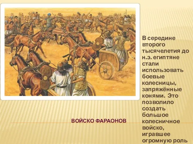 ВОЙСКО ФАРАОНОВ В середине второго тысячелетия до н.э. египтяне стали использовать