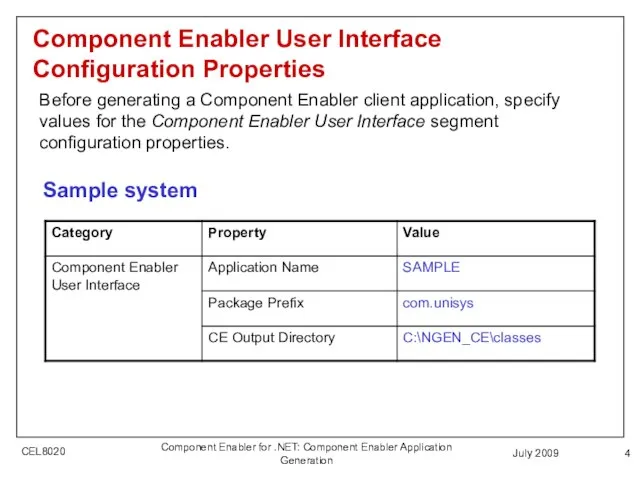 July 2009 Component Enabler for .NET: Component Enabler Application Generation Component