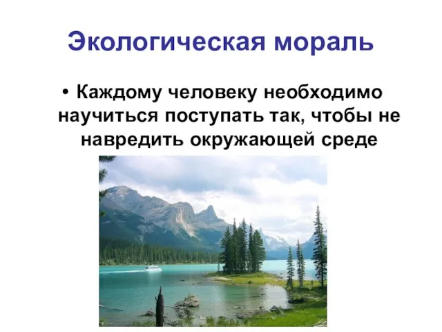 Экологическая мораль Каждому человеку необходимо научиться поступать так, чтобы не навредить окружающей среде