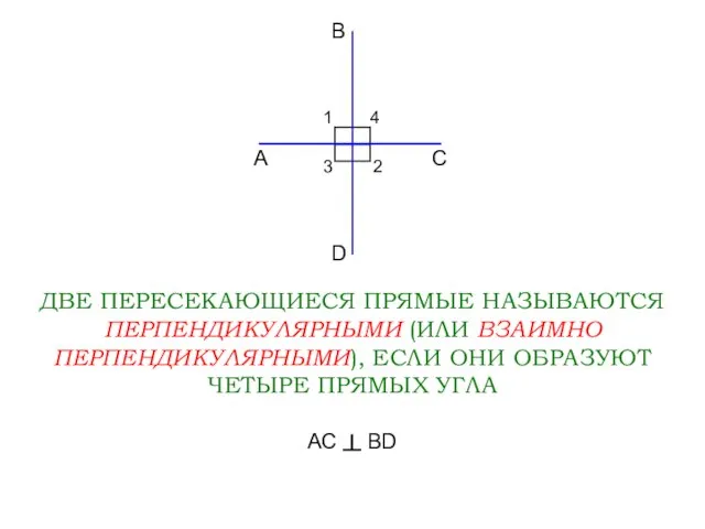 1 2 4 3 ДВЕ ПЕРЕСЕКАЮЩИЕСЯ ПРЯМЫЕ НАЗЫВАЮТСЯ ПЕРПЕНДИКУЛЯРНЫМИ (ИЛИ ВЗАИМНО