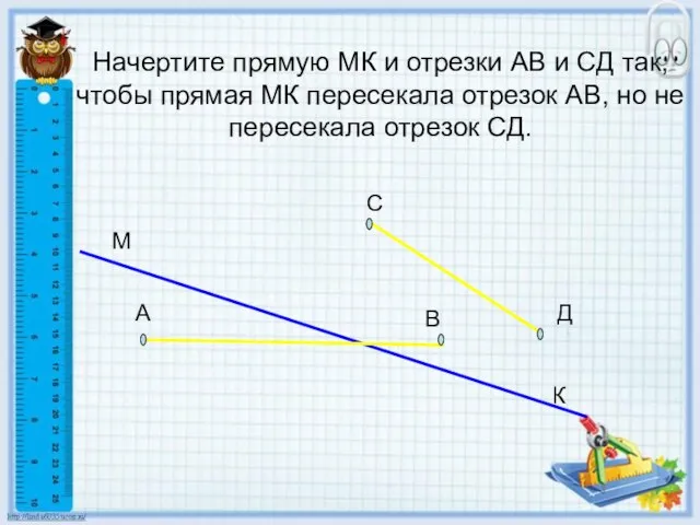 Начертите прямую МК и отрезки АВ и СД так, чтобы прямая