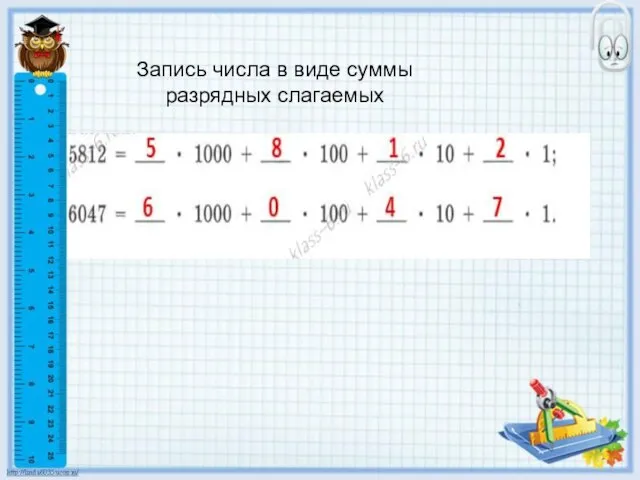 Запись числа в виде суммы разрядных слагаемых