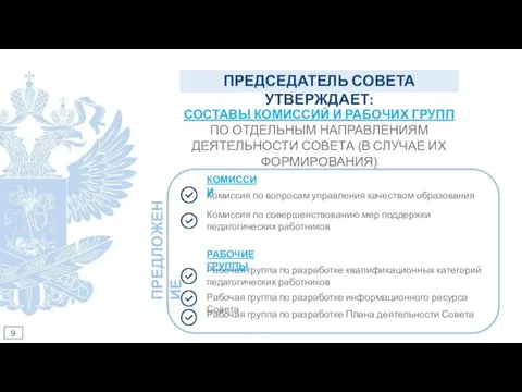 9 СОСТАВЫ КОМИССИЙ И РАБОЧИХ ГРУПП ПО ОТДЕЛЬНЫМ НАПРАВЛЕНИЯМ ДЕЯТЕЛЬНОСТИ СОВЕТА