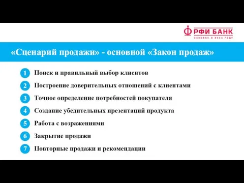 «Сценарий продажи» - основной «Закон продаж»