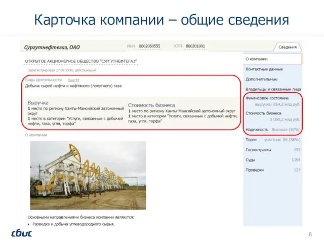 Карточка компании – общие сведения