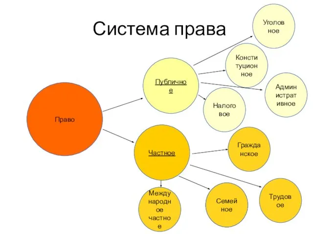 Право Частное Публичное Уголовное Налоговое Семейное Гражданское Конституционное Административное Международное частное Семейное Трудовое Система права