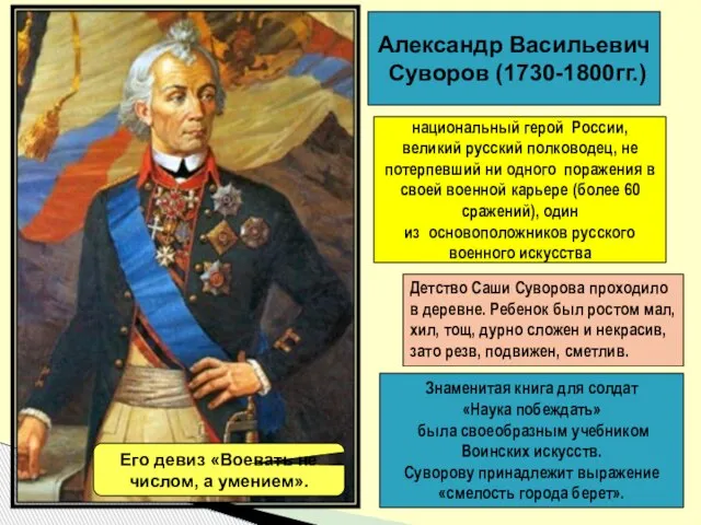национальный герой России, великий русский полководец, не потерпевший ни одного поражения