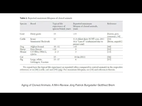 Aging of Cloned Animals: A Mini-Review Jörg Patrick Burgstaller Gottfried Brem