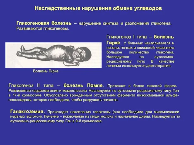 Наследственные нарушения обмена углеводов Гликогеновая болезнь – нарушение синтеза и разложения