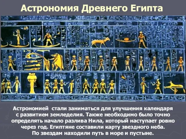 Астрономия Древнего Египта Астрономией стали заниматься для улучшения календаря с развитием