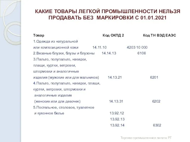 КАКИЕ ТОВАРЫ ЛЕГКОЙ ПРОМЫШЛЕННОСТИ НЕЛЬЗЯ ПРОДАВАТЬ БЕЗ МАРКИРОВКИ С 01.01.2021 Товар