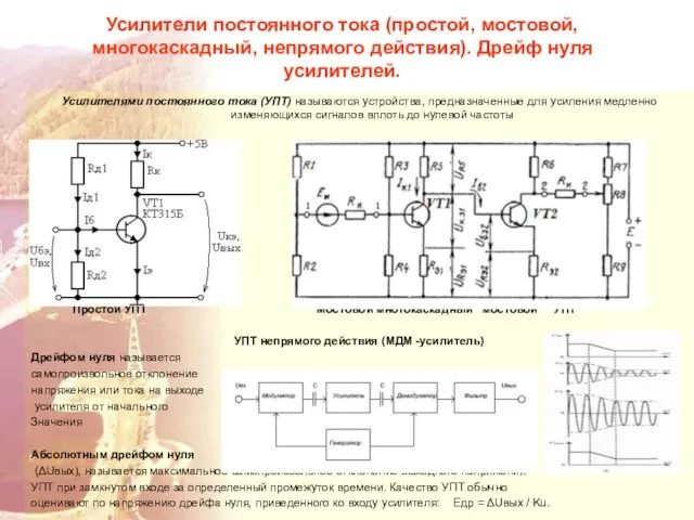 Усилители постоянного тока (простой, мостовой,многокаскадный, непрямого действия). Дрейф нуля усилителей. Усилителями