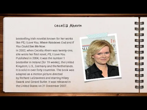 Cecelia Ahern bestselling Irish novelist known for her works like PS,