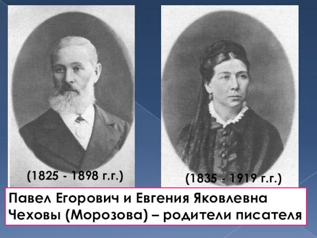 Павел Егорович и Евгения Яковлевна Чеховы (Морозова) – родители писателя (1825