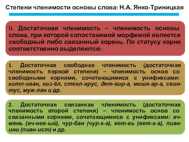 Степени членимости основы слова: Н.А. Янко-Триницкая