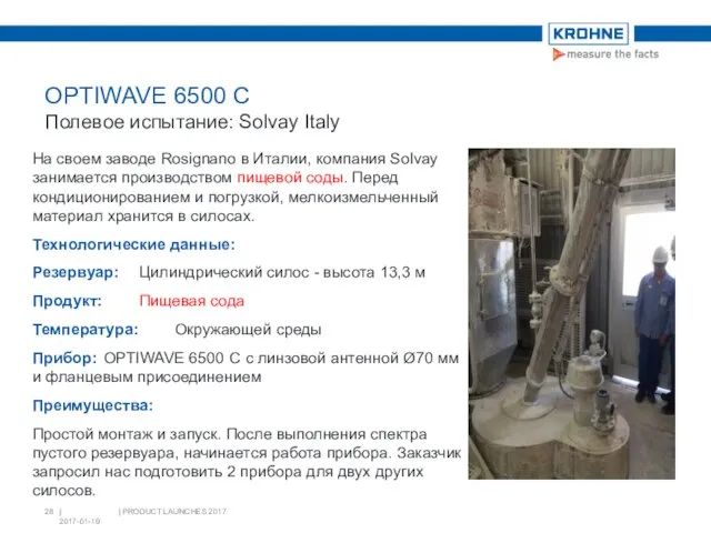 OPTIWAVE 6500 C Полевое испытание: Solvay Italy На своем заводе Rosignano