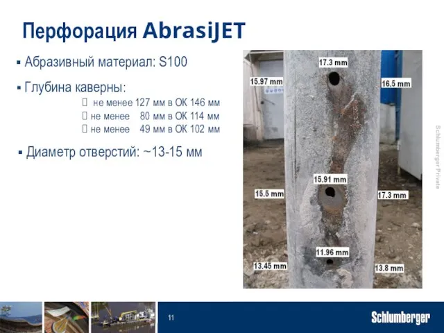 Перфорация AbrasiJET Глубина каверны: не менее 127 мм в ОК 146