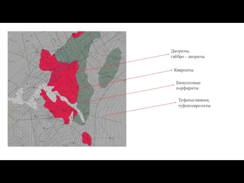 Диориты, габбро - диориты Кварциты Базальтовые порфириты Туфопесчаники, туфоалевролиты