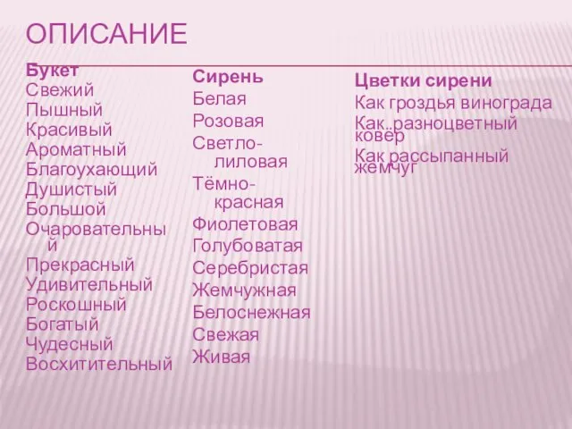 ОПИСАНИЕ Букет Свежий Пышный Красивый Ароматный Благоухающий Душистый Большой Очаровательный Прекрасный