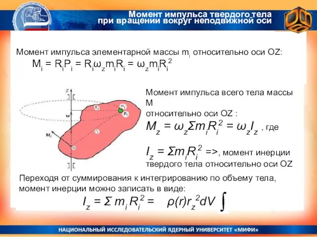 Момент импульса твердого тела при вращении вокруг неподвижной оси Момент импульса